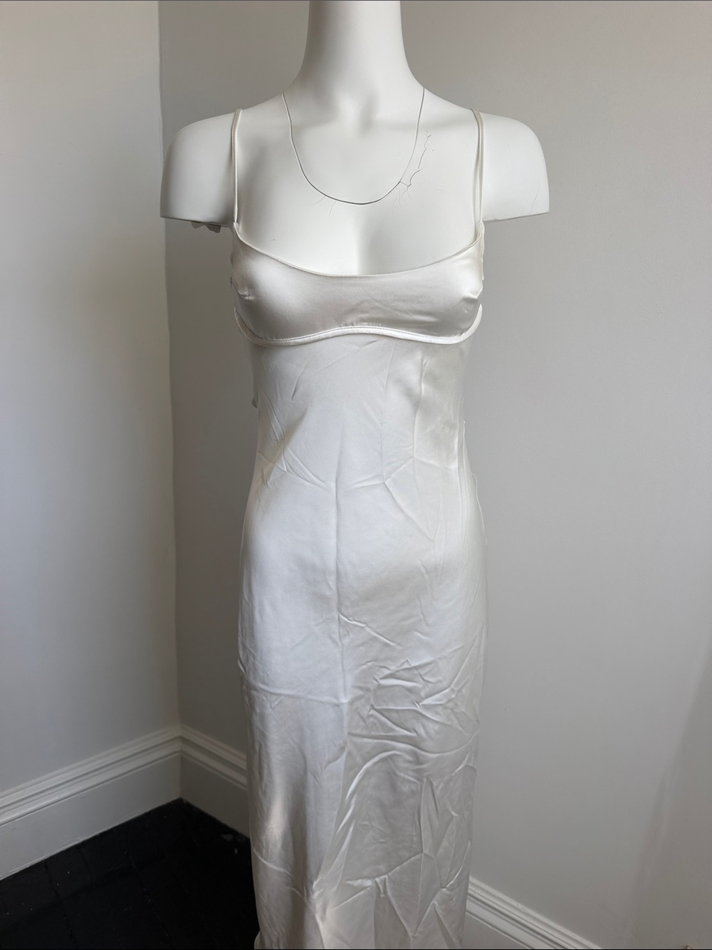 Zara White Satin Slip Dress with Thin Straps